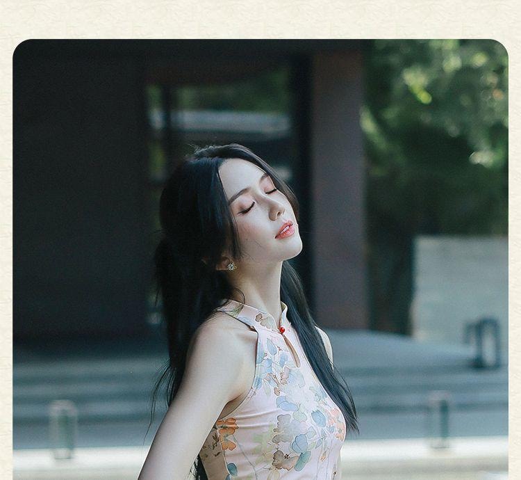 【中国直邮】 亦美珊 显瘦国风纯欲风新中式泳衣 荷花粉色L码