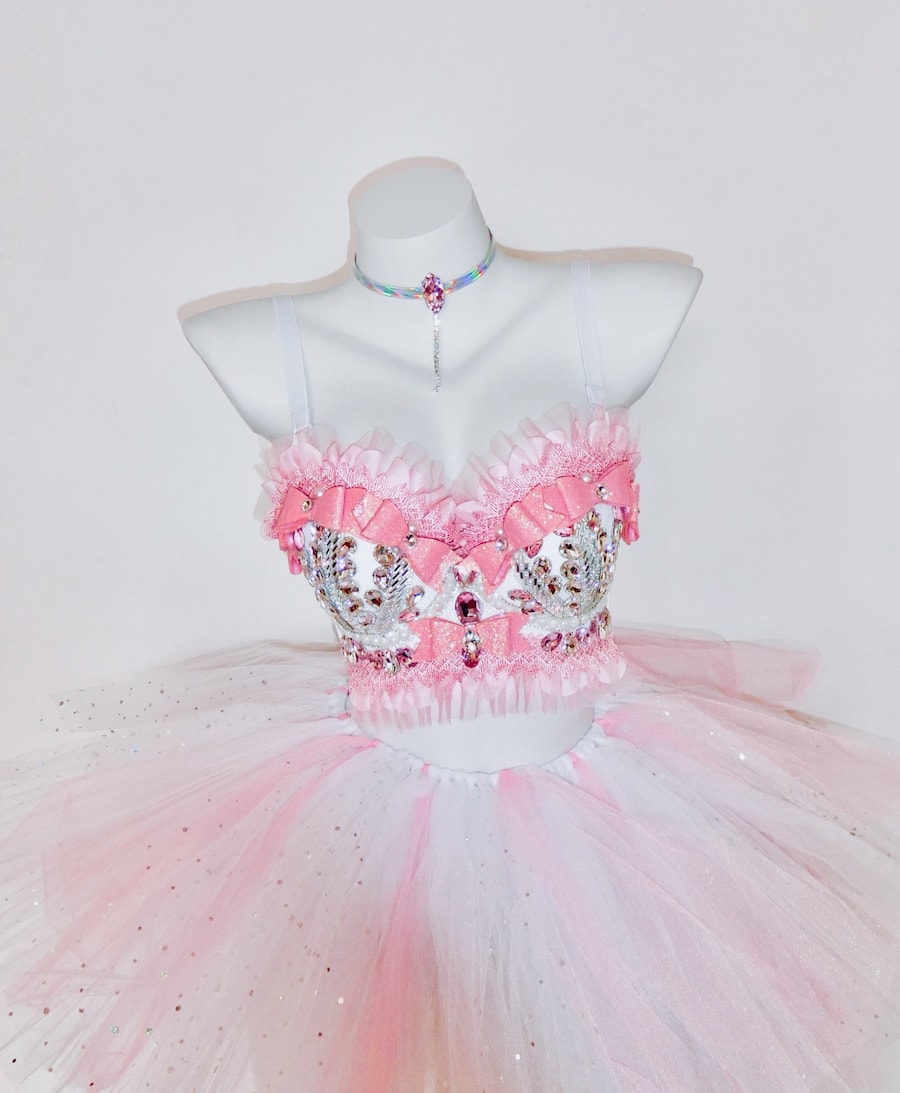 JIAOJIAO Pink Cute crystal bowknot LED tutu Rave Outfit