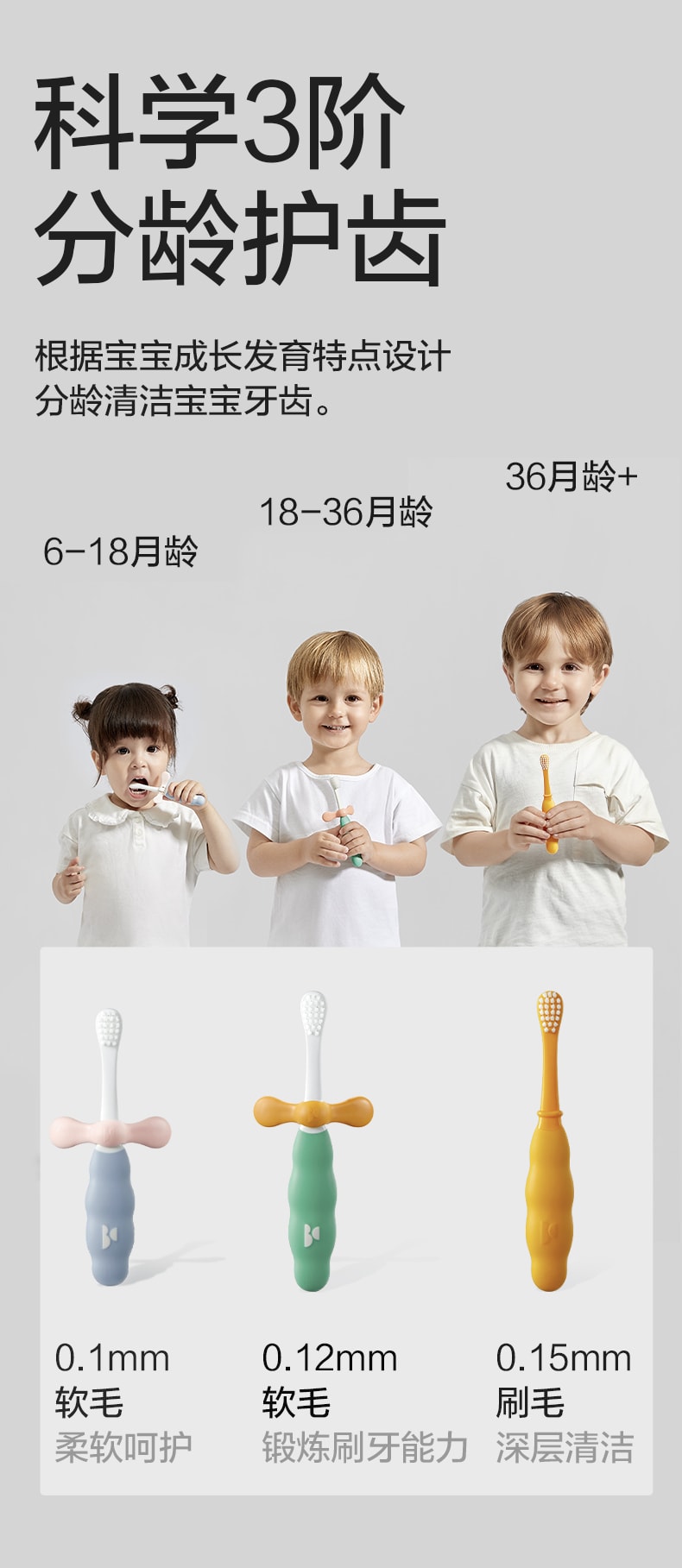 【中国直邮】Bc Babycare儿童成长牙刷2-6岁半宝宝口腔清洁换牙期婴幼儿口腔清洁 二段 18m-36m 科里斯绿