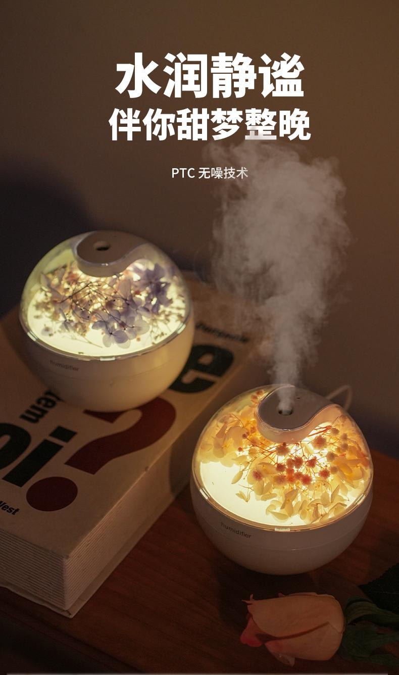 【中国空运直邮】 晶雅家 补水喷雾永生花加湿器 USB充电接口卧室迷你氛围灯加湿器 紫色 一台装