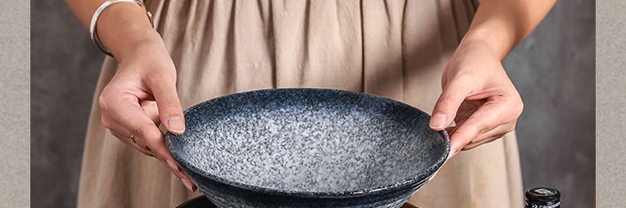 川岛屋 日式拉面碗 复古斗笠碗高级感陶瓷大碗 汤碗泡面碗面条碗 宝石蓝 23cm