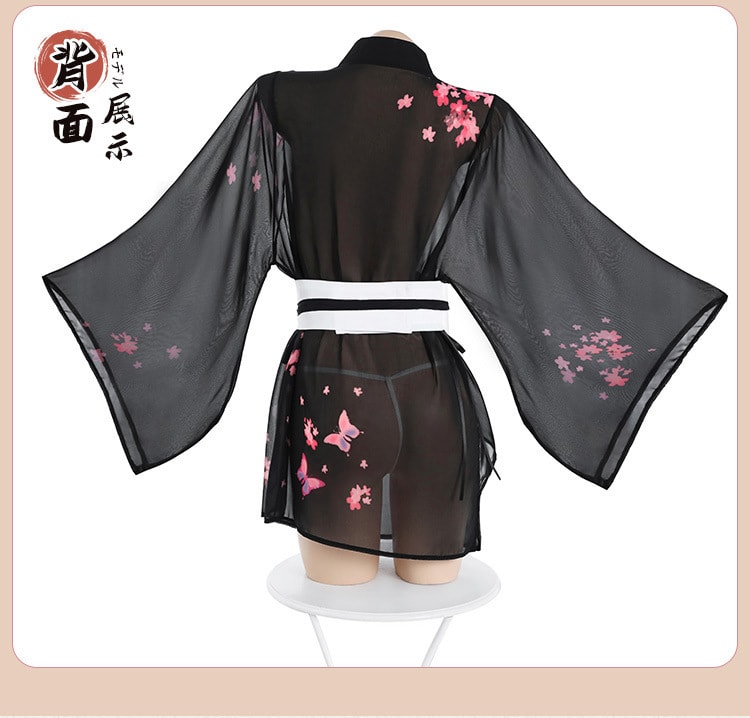 【中國直郵】霏慕 情趣內衣 日系風復古櫻花和服套裝 黑色均碼