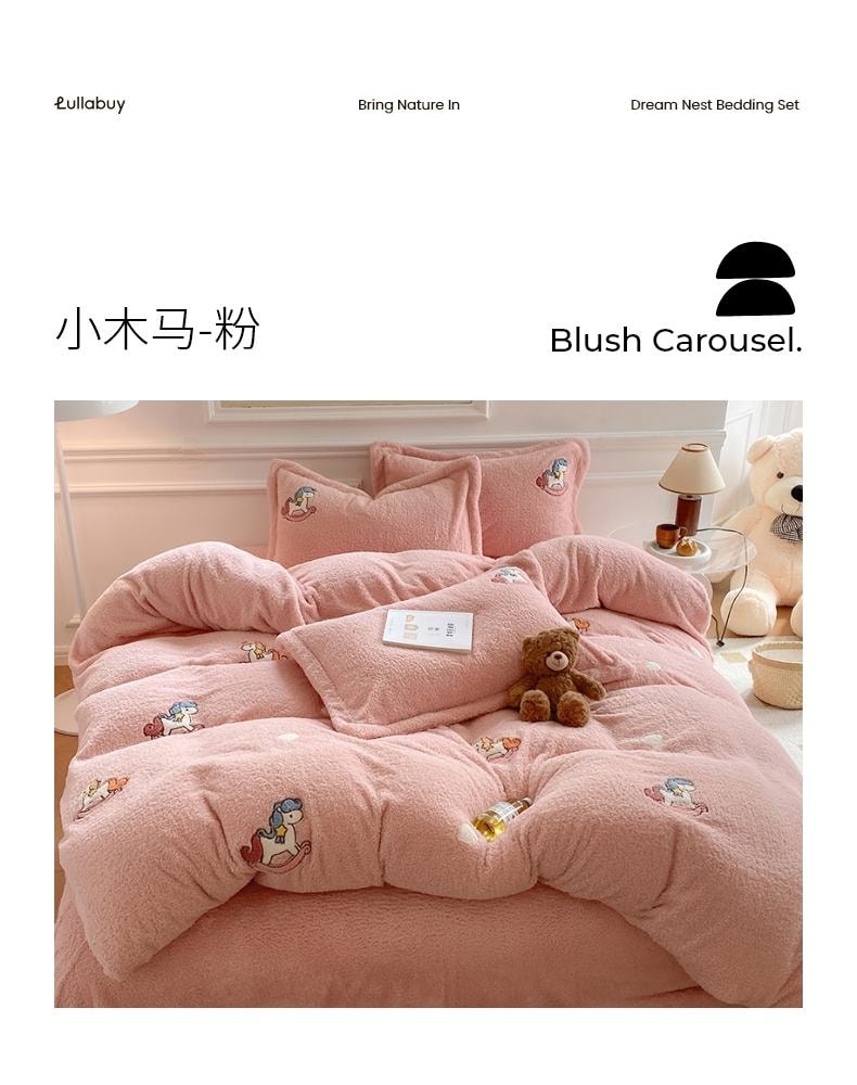 【中国直邮】Lullabuy云栖温梦牛奶绒床上三件套(床单*1+被套*1+枕套*1)Twin Size 熊猫-白