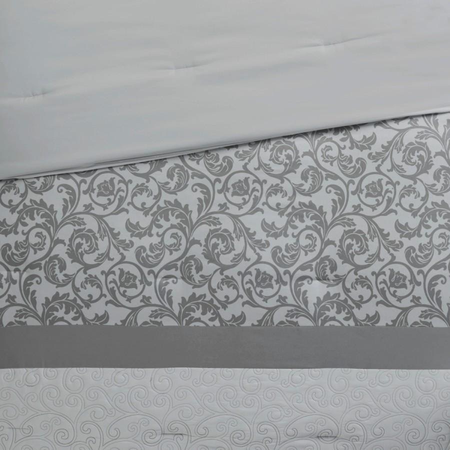 【美國直郵】 美國 hiorin 刺繡 8 件套被子套裝國王尺寸 灰色 1套 立體刺繡 拼接絎縫 細褶工藝