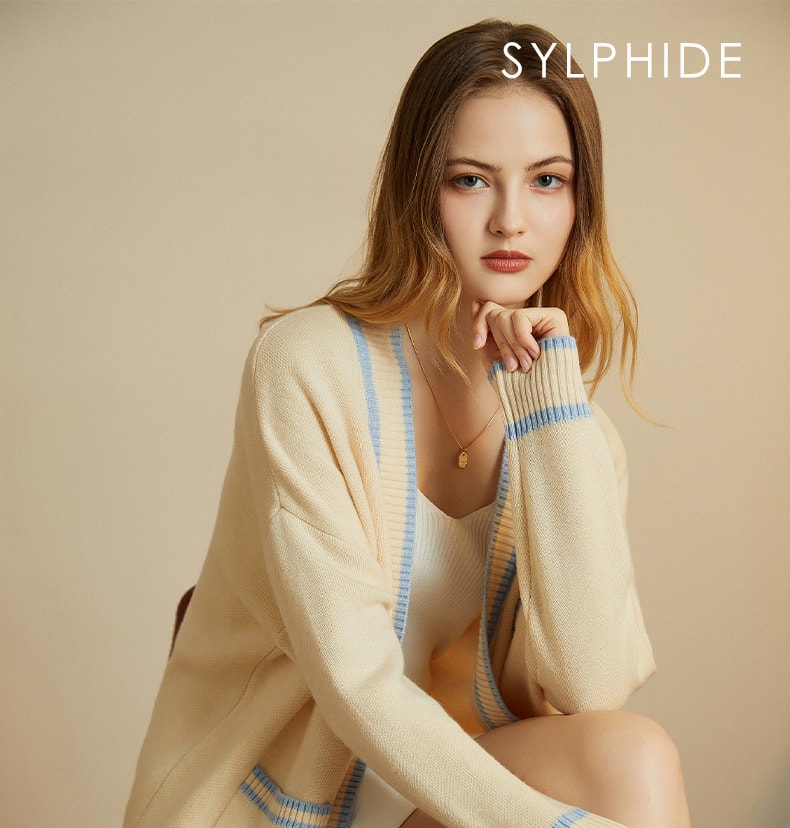 Sylphide 蓝白色羊毛外套 S码 