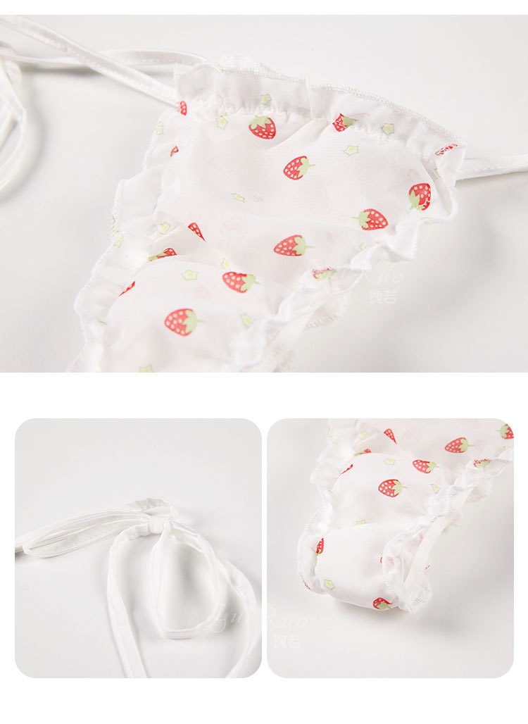 【中国直邮】瑰若 新品 情趣内衣 性感三点式草莓甜美制服套装 S码 白色款