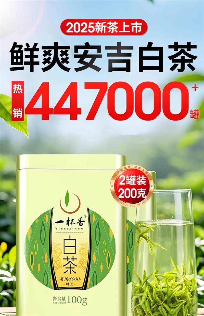 【中国直邮】一杯香  2025新茶白茶一杯香明前安吉绿茶茶叶  100g*2罐