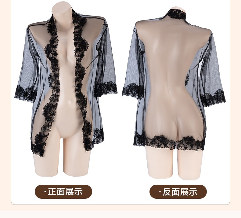 【中国直邮】曼烟 情趣内衣 性感透视蝴蝶连体衣 三点式套装 均码 黑色