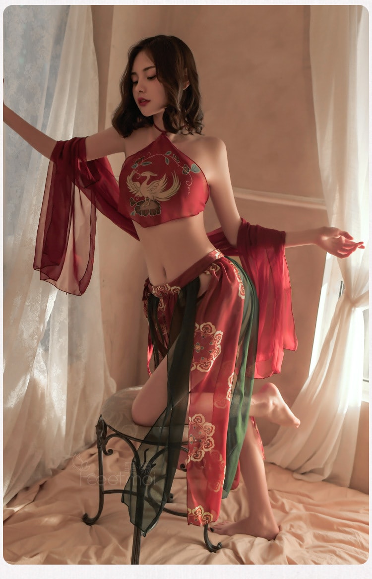 【中國直郵】霏慕 情趣內衣 性感敦煌飛天鳳女 異國套裝印花肚兜 紅綠色均碼
