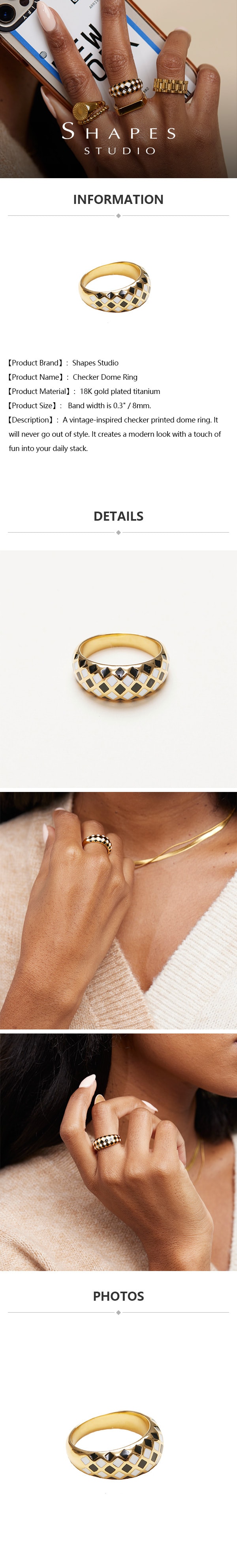 SHAPES STUDIO 黑白格弧形戒指 一張 US7