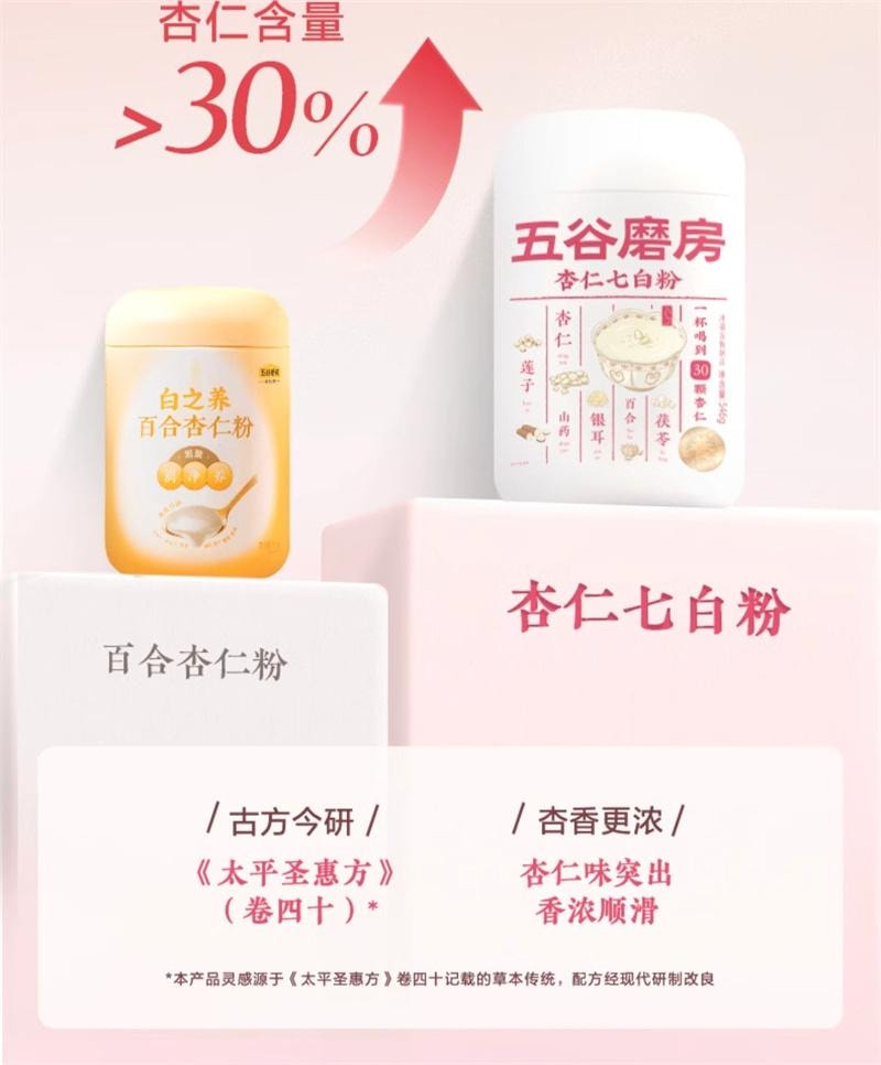 【中国直邮】 五谷磨房 杏仁七白饮美白银耳百合杏仁粉代餐冲调谷物粉营养早餐 546g