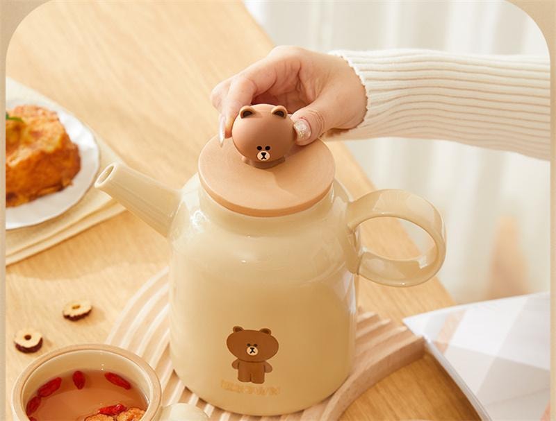 【中国直邮】 日本 LINE FRIENDS 冷水壶杯子陶瓷凉水壶水杯耐热高温  BROWN款 三件套