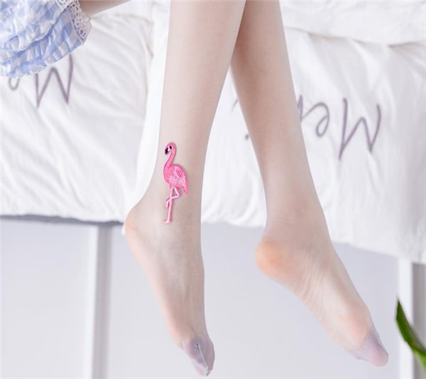 Flamingo Embroidery Anti-hook Silk Stockings Pantyhose for Women Girls Gray One Size 1 Piece
