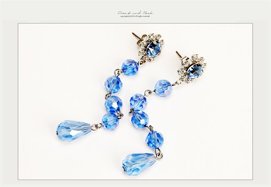 [KOREA] Cubic and Crystal Linear Earrings #Blue [免费配送]