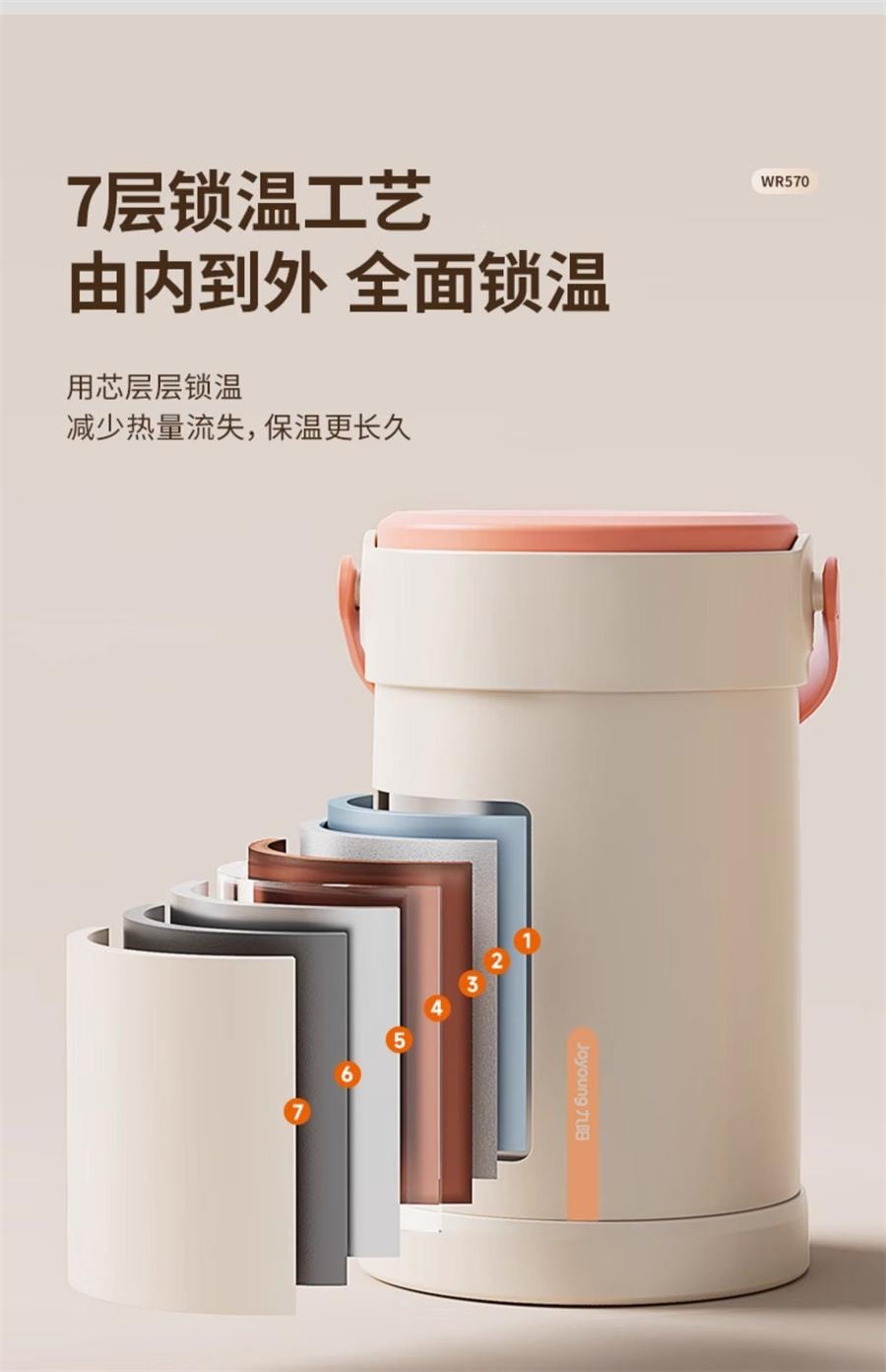 【中国直邮】 九阳 保温饭盒上班族保温桶不锈钢饭盒便当盒餐盒饭盒学生专用餐  榛果金-2.0L