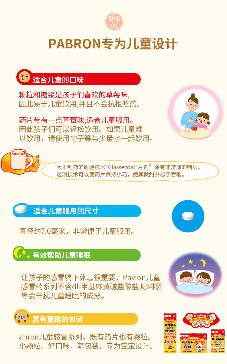 日本 TAISHO PHARMACEUTICAL CO大正製藥 兒童感冒藥草莓味40粒 適合年齡5-14歲