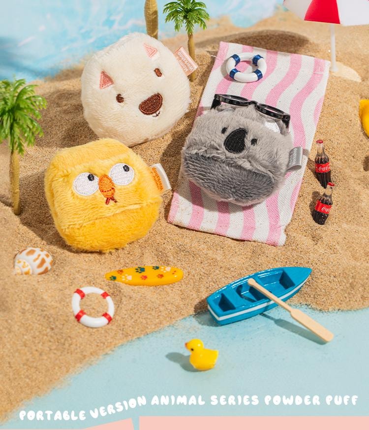 毛吉吉【小雞長毛絨便攜粉撲】雙收納防丟套裝58mm適配所有散粉盒翻縫工藝不脫毛(含波珠鍊+硬殼盒)一枚裝