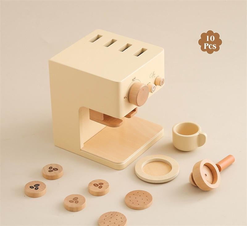 【中國直郵】 FOXTAIL 兒童過家家木質玩具 益智 親子 多功能 寶寶 仿真餐廚套裝 環保-咖啡機 1套*|預計到達時間3-4週