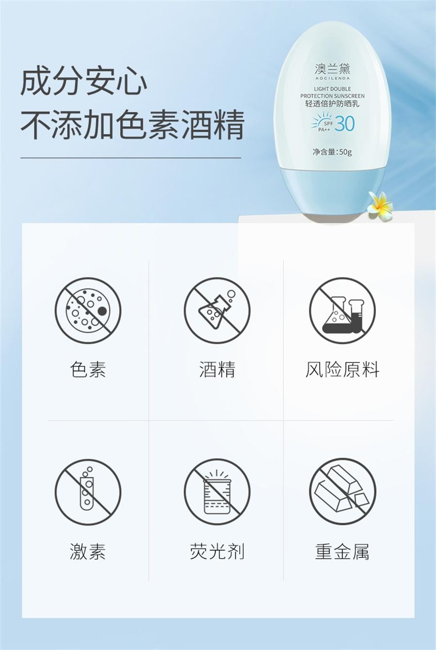 【中国直邮】  澳兰黛 轻透倍护防晒乳 准孕妇防晒霜SPF30专用隔离霜防晒乳护肤品50g/瓶