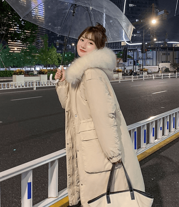 2019 Autumn and winter loose jacket down jacket mid-length beige # 1 piece