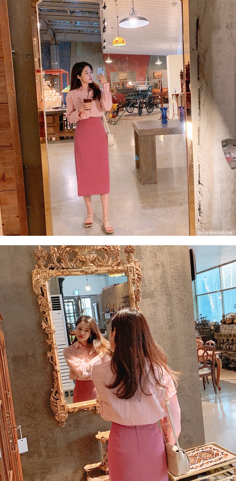 【韩国直邮】CHERRYKOKO 直筒设计修身高腰纯色长裙 粉色 s