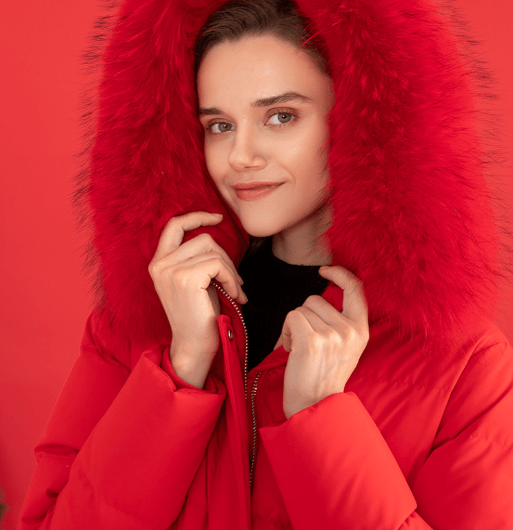 China Direct Mail JANE AN 2019 New Fashion Windproof Winter Hooded Down Jacket Red # 1 件