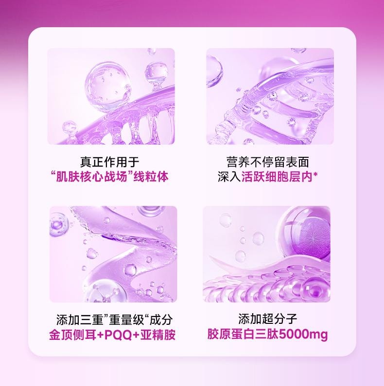 Lumi 膠原蛋白三勝肽美白抗衰飲品 5000mg膠原三勝肽100mg彈性蛋白勝肽 加入金頂側耳麥角硫因PQQ亞精胺 30ml*10瓶入