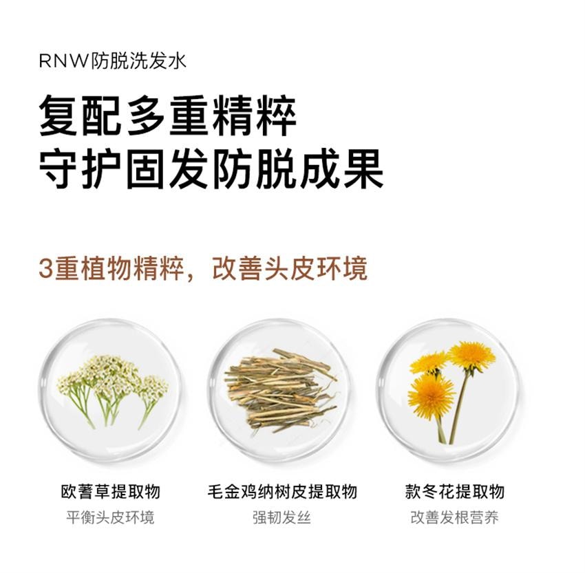 【中国直邮】韩国 RNW 如薇 固发防脱洗发水 柔顺改善毛躁控油蓬松多效修护去油洗头 300ml/瓶