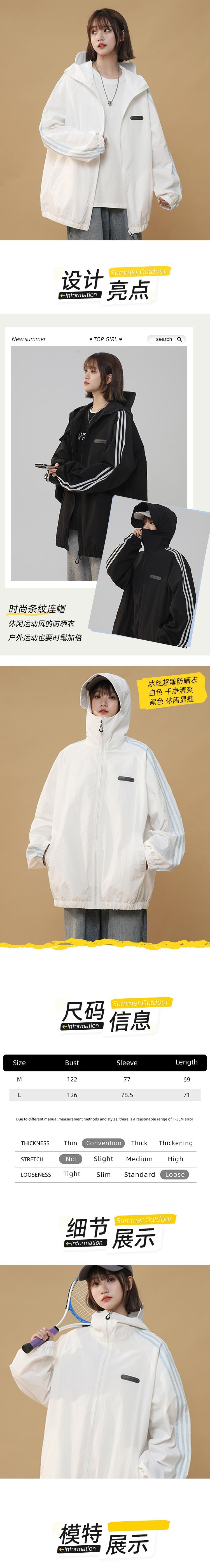 【中国直邮】  HSPM 新款;连帽冰丝超薄防晒衣 黑色 M