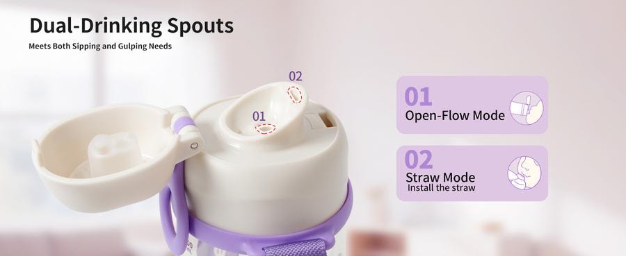  日本 PIGEON貝親 兒童水杯雙飲口大容量吸管杯 PPSU 500ml 淺紫色