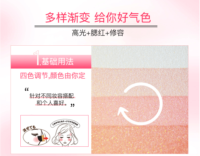 EXCEL渐层塑性腮红 渐变四色彩虹盒保湿自然微珠光带刷子#05挚爱红果