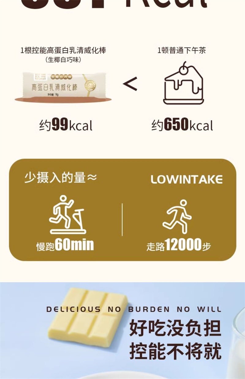 【中国直邮】控能 低脂乳清蛋白威化棒沁香柠檬味288g健身代餐饱腹饼干零食