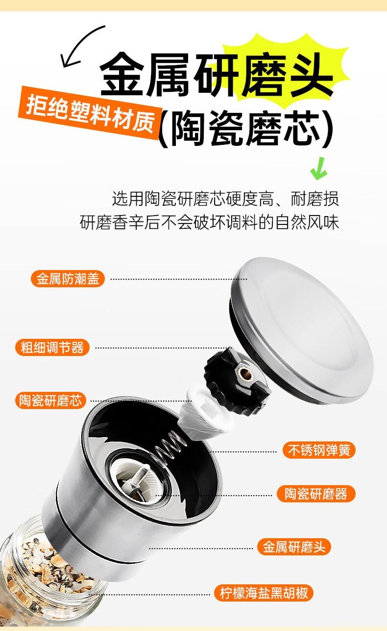 【中國直郵】 川珍 檸檬海鹽黑胡椒粒128g 研磨器胡椒碎粉西餐牛排健身餐燒烤撒料調味料