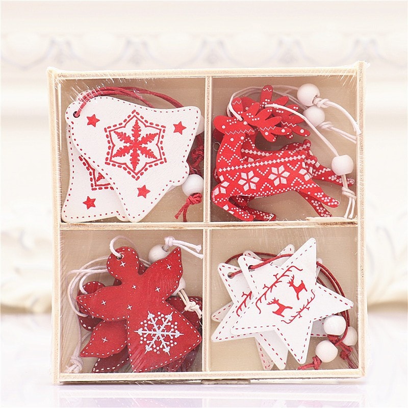 Christmas Tree Hanging Christmas Decorations Wooden Color - Gingerbread Man Style 12 Pc