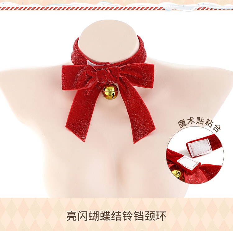 中國直郵 毛毛透紗繫帶聖誕情趣內衣套裝 紅色均碼 精美狐仙