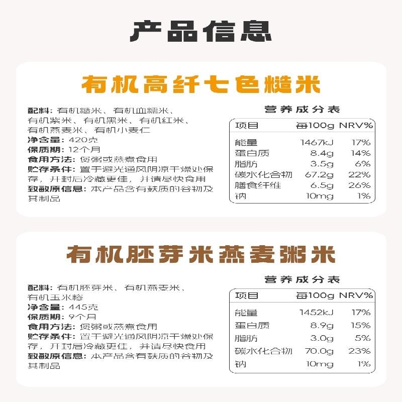 【中国直邮】 爷爷的农场 有机七色糙米 有机营养八宝粥米 低脂粗粮445g/袋