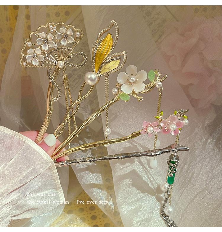 FOXTAIL 古风发簪 流苏花朵发簪 女新中式 高级感小众 古风盘头发钗簪子 汉服旗袍发饰 - 竹子团扇 1支