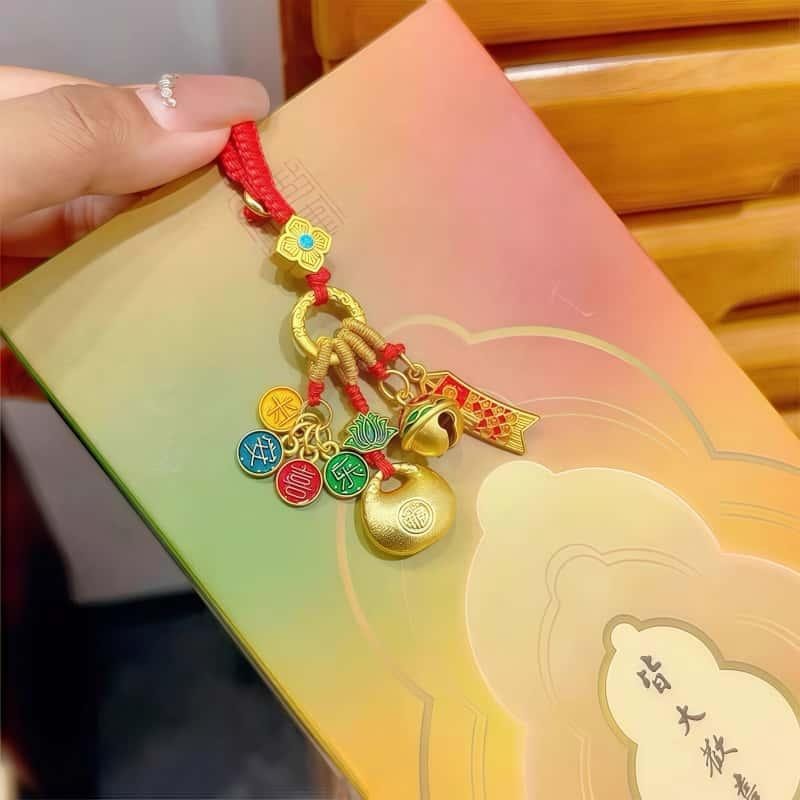 万比邻精选 灵隐祈福 古法金旗开得胜 汽车钥匙扣挂件包包挂坠平安挂饰【招财钱袋子】