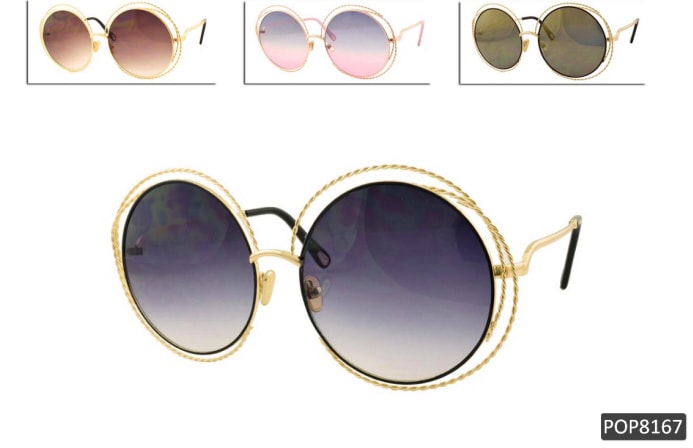 Fashion Sunglasses 8167 Gold Frame/Blue&Pink Lens