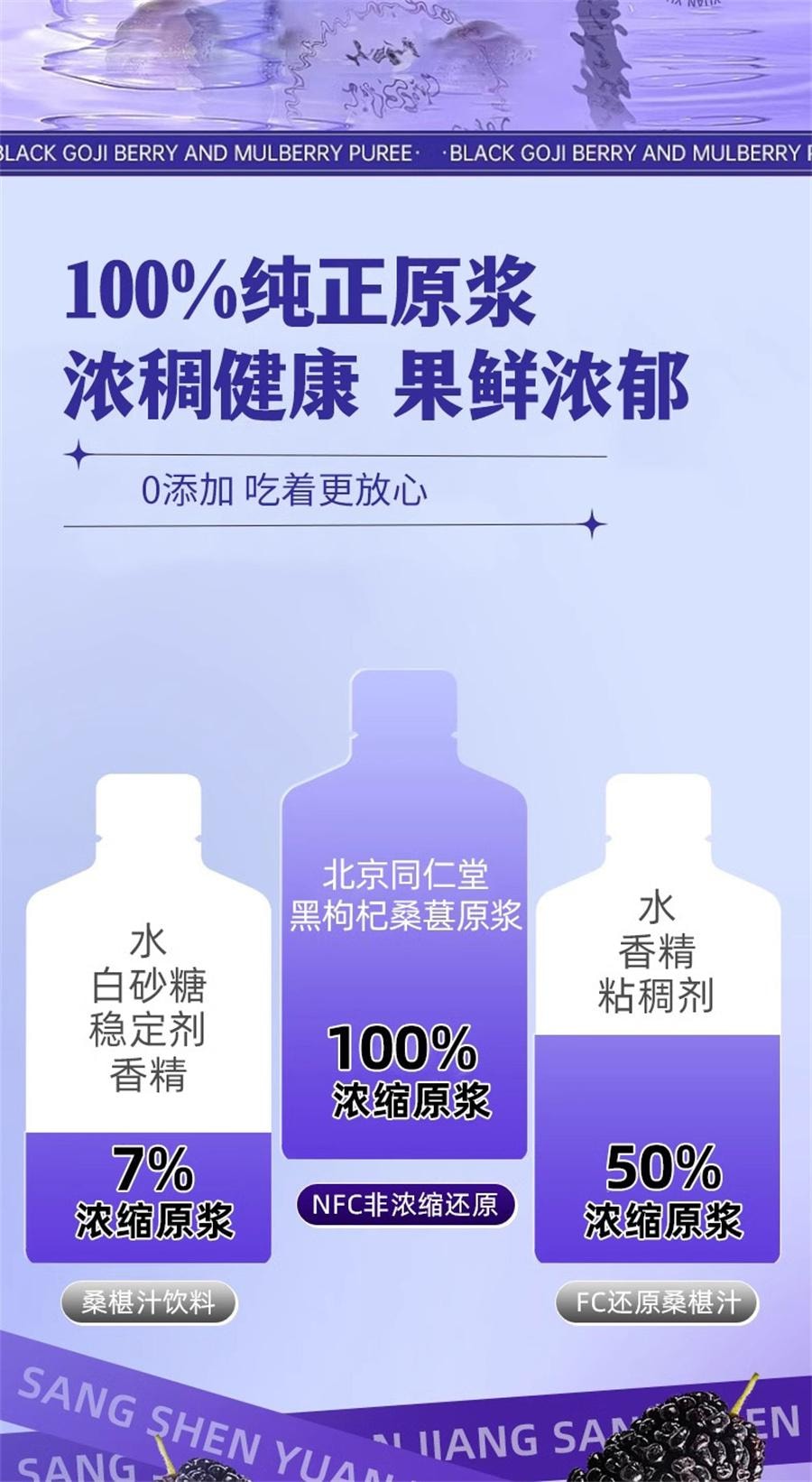 【中国直邮】 北京同仁堂 桑葚黑枸杞原浆 正品青海鲜枸杞富含花青素原浆汁液   30ml*10袋/盒