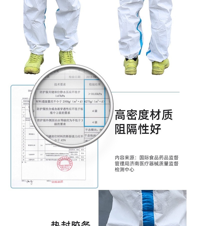 【中國直郵】振德 醫用拋棄式防護服滅菌型防疫服醫療隔離服 170cm碼 白色籃紋款
