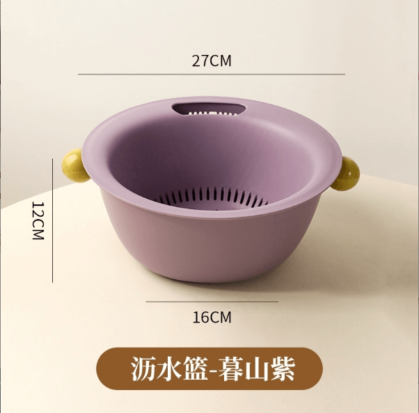 中国可卡布精选可爱圆形纯色家用洗菜水果收纳沥水篮水果收纳筐#咖色 1件入