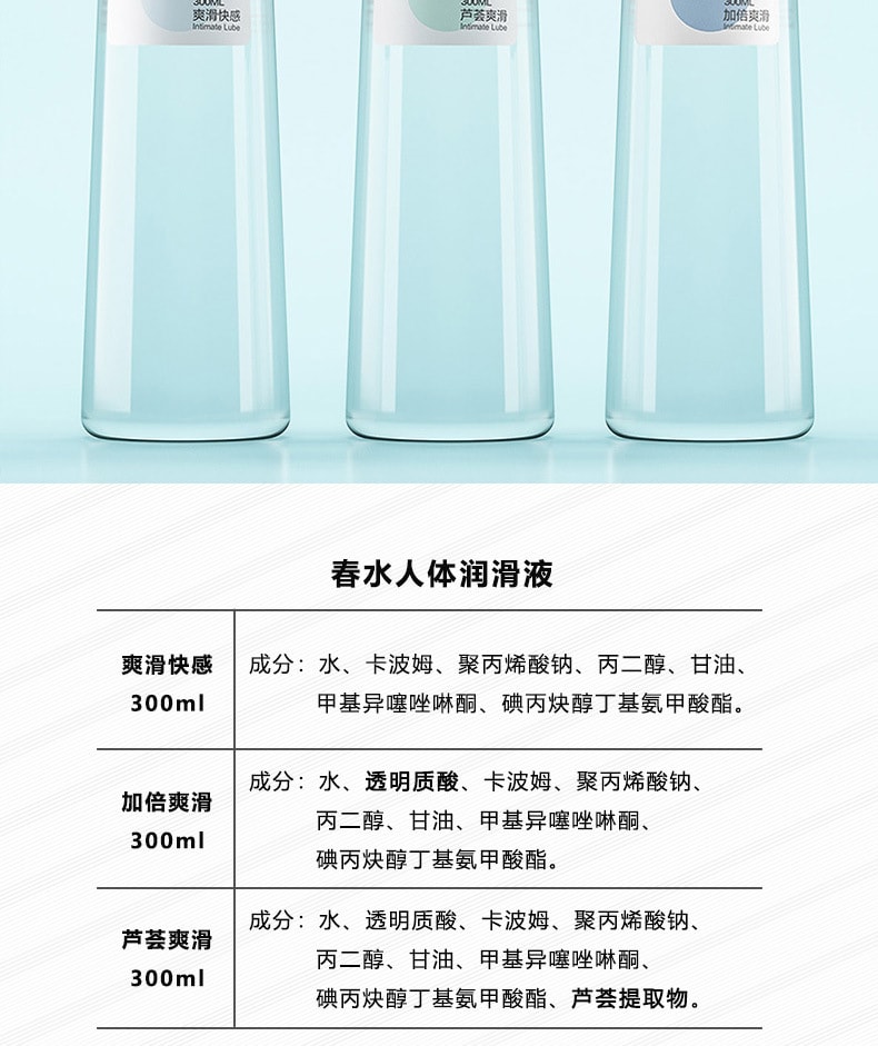 【中国直邮】耐氏春水如初 减少摩擦 增加时长 调情 润滑液 芦荟爽滑300ml