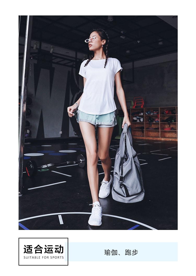 暴走的萝莉 纯色运动T恤女夏季 休闲速干透气宽松瑜伽跑步健身短袖/白色#/M