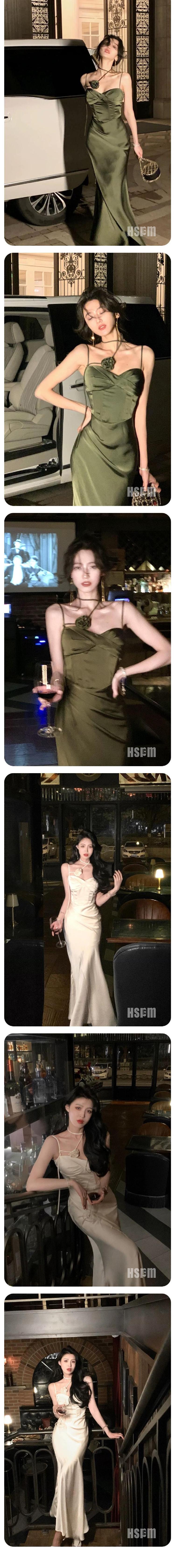 【中國直郵】 HSPM 冬季新款新年聖誕戰袍名媛高級感輕奢氣質洋裝 贖罪綠 XS