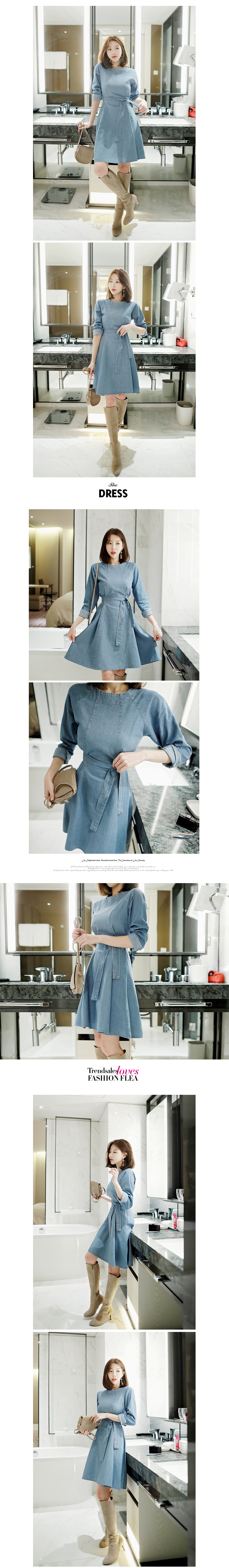 KOREA Denim Flare Dress #Light Blue One Size(S-M) [Free Shipping]