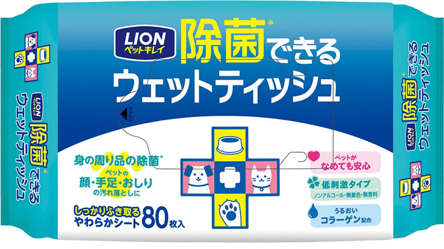 日本 LION 獅王 寵物除菌濕紙巾 狗貓用 80pcs