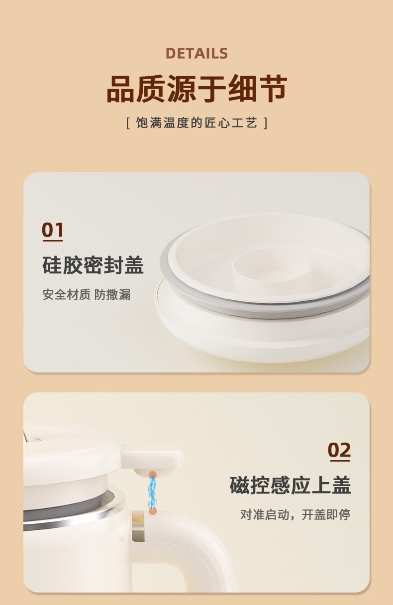 【中国直邮】110V迷你豆浆机 家用破壁机多功能免过滤免泡豆料理机   米白