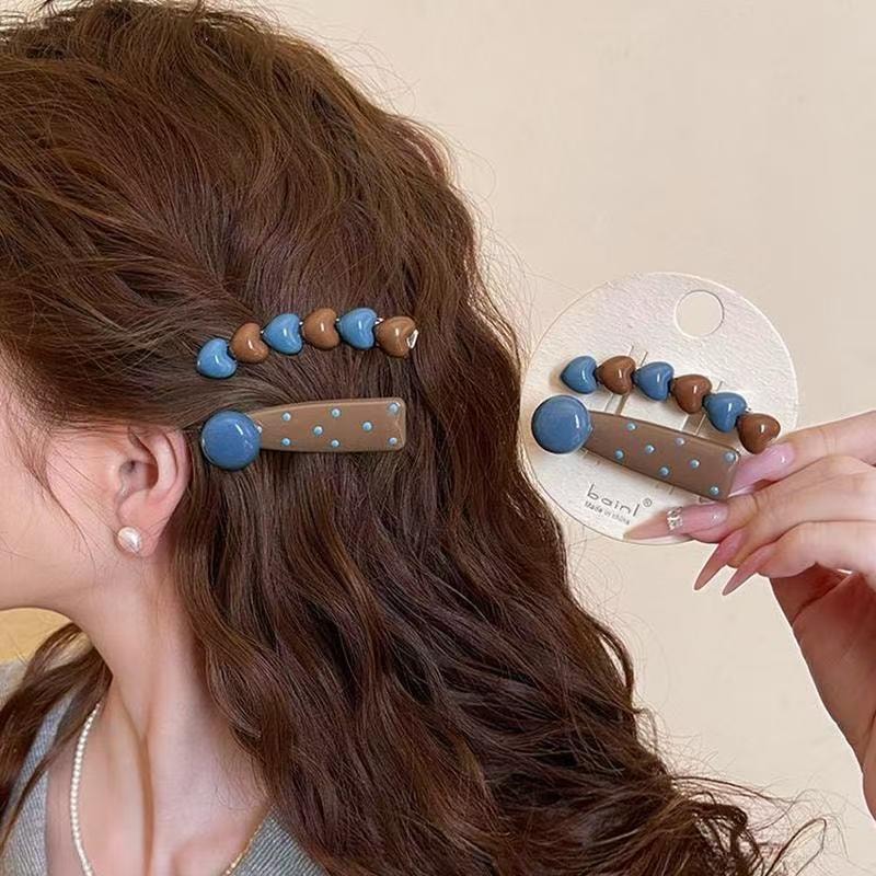  甄選好物 美拉德海鹽奶咖髮夾女愛心邊夾前額一字髮卡碎髮瀏海夾子頭飾 1對