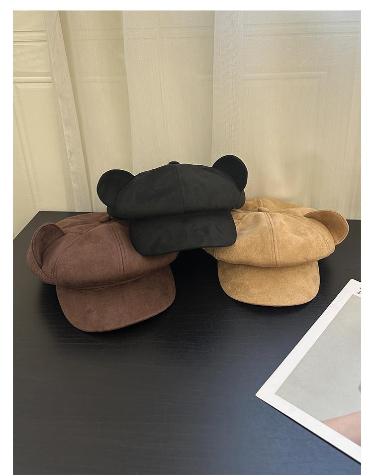  FOXTAIL 小熊耳朵麂皮貝雷帽 氣質 休閒 百搭 春秋冬 寬簷 防曬 保暖 防風 遮陽 1個